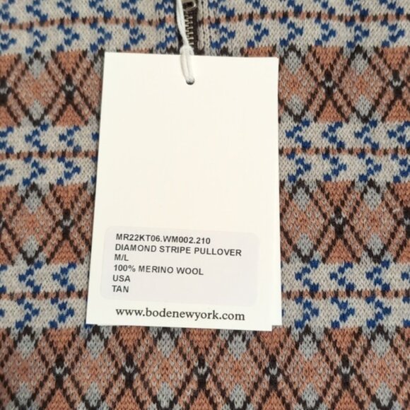 Bode NWT Diamond Stripe Pullover Sweater Merino Wool Men's M/L - Picture 8 of 11